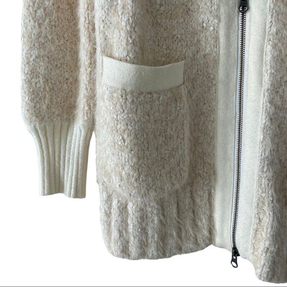 Anthropologie Furry Knit Zip Cardigan Sweater Jacket Ivory Small - Picture 6 of 8